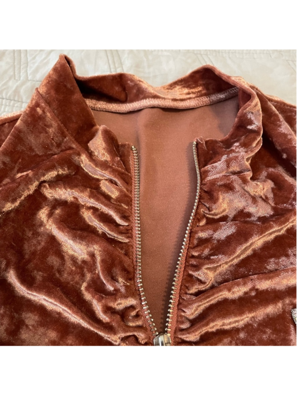 Velvet Zip-Front Jacket with Crystal CC Logo - unbranded - Picture 3 of 5